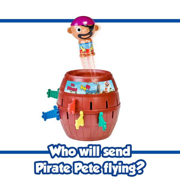 Pop Up Pirate children's game with barrel and swords - British product
