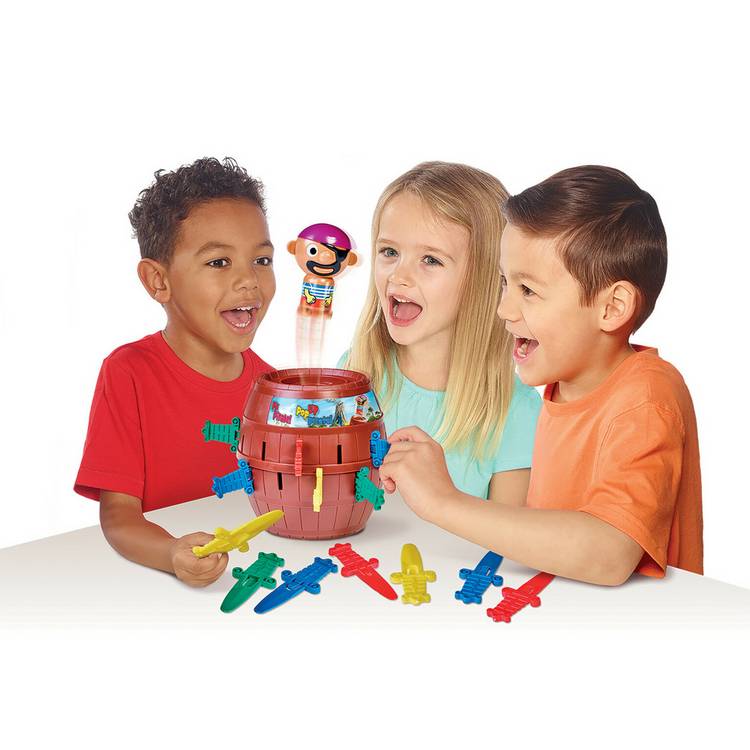 Pop Up Pirate children's game with barrel and swords - British product