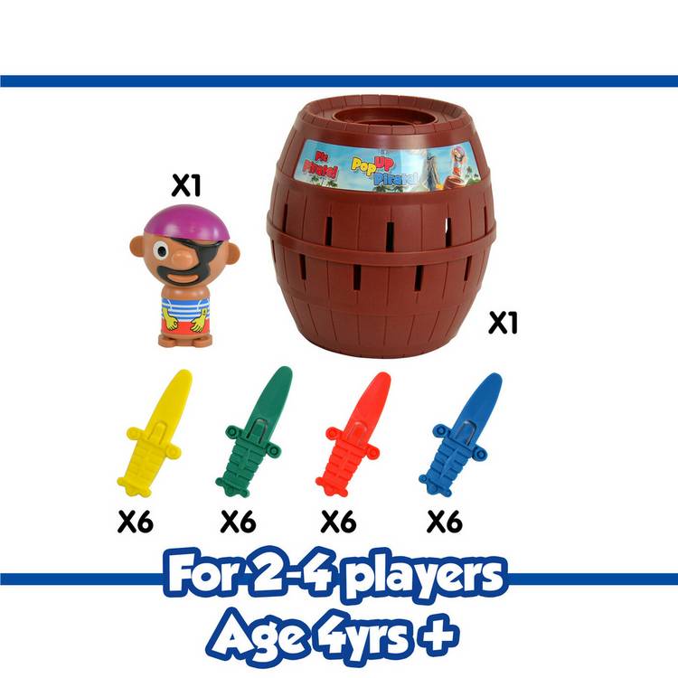 Pop Up Pirate children's game with barrel and swords - British product