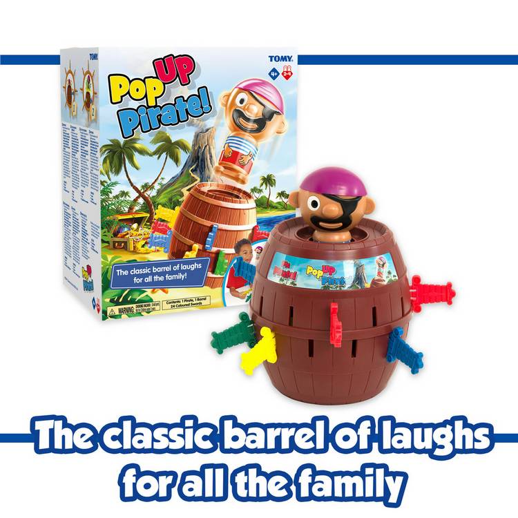 Pop Up Pirate children's game with barrel and swords - British product