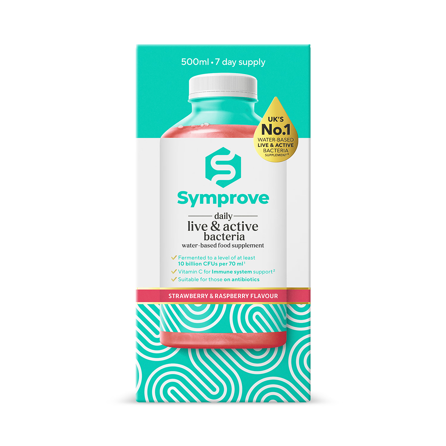 Symprove live bacteria strawberry raspberry supplement 500ml - British product