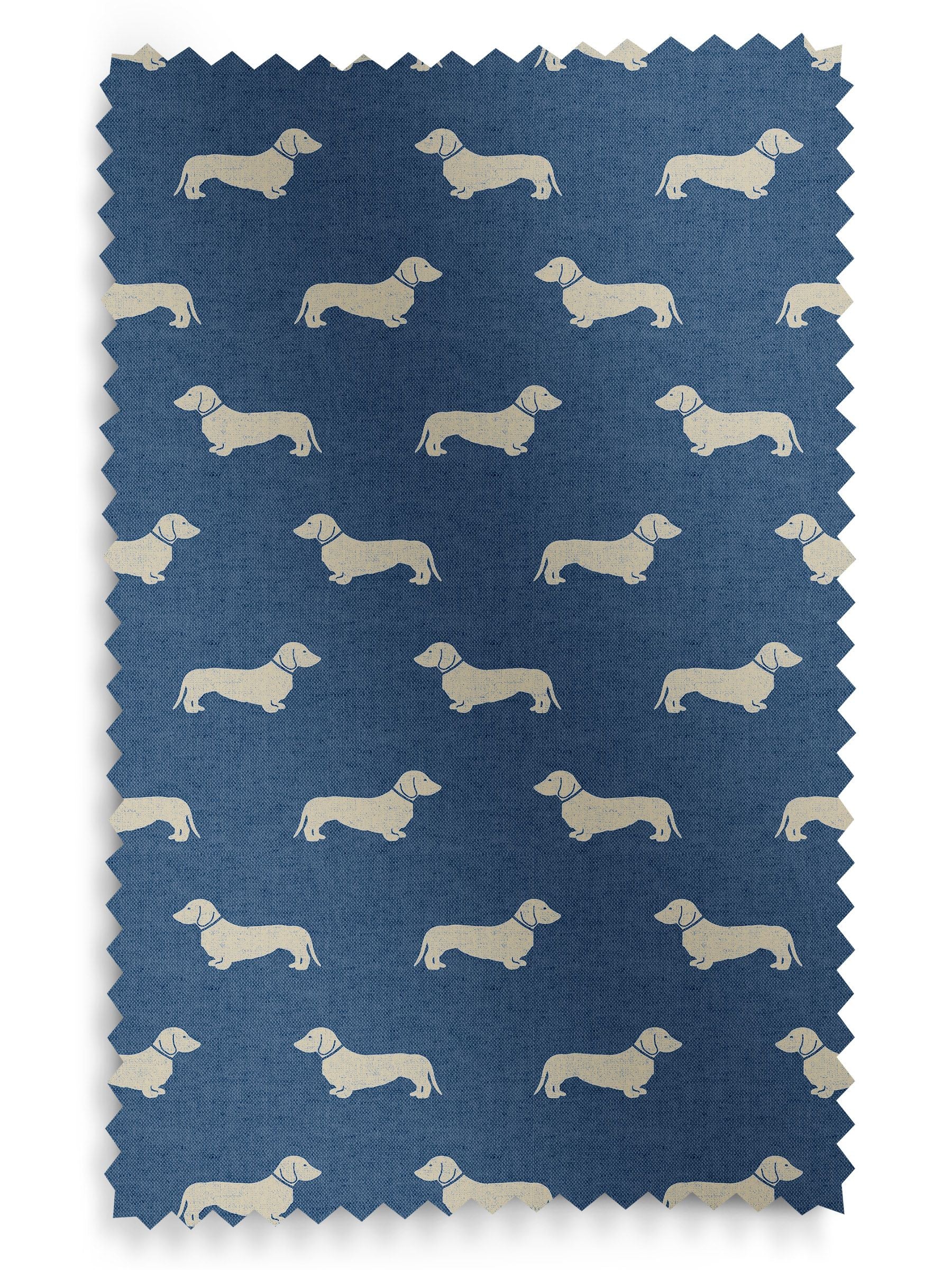 Emily Bond Indigo Blue dachshund Roman blind, UK version