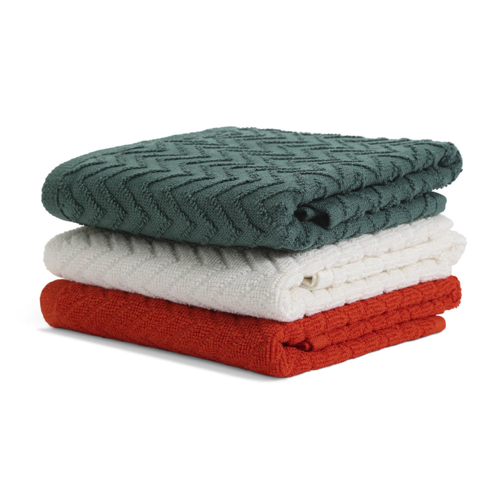 Habitat Zig Zag Terry Tea Towels Red/Green/Grey 3pk