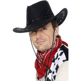 Smiffys suede look cowboy hat black, imported from the UK