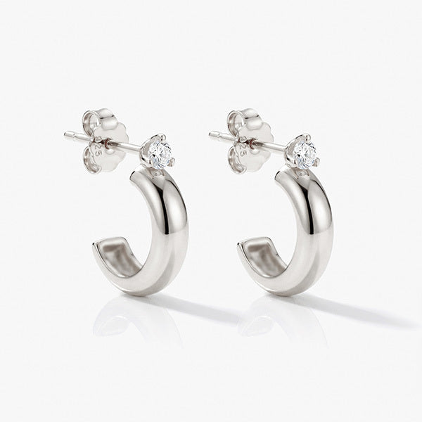 MUCHV sterling silver huggie hoop earrings with cubic zirconia stone, UK version