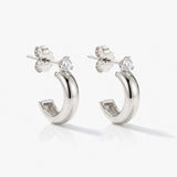 MUCHV sterling silver huggie hoop earrings with cubic zirconia stone, UK version