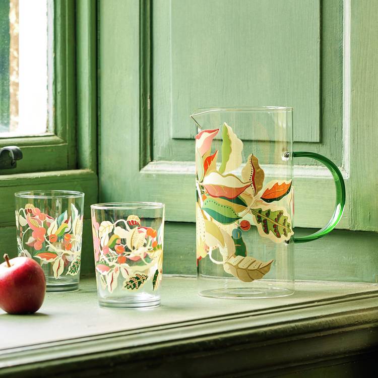 Habitat Sanderson National Trust Berries glass jug green handle (British brand)