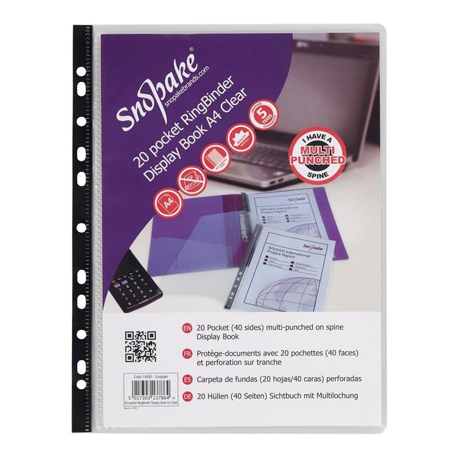 Snopake RingBinder 20 Pocket Display Book A4 Clear   20 per pack GOODS M&S   