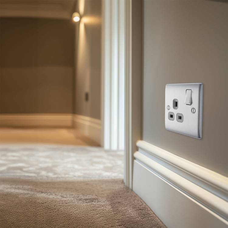 BG switched socket brushed stainless steel (British brand)