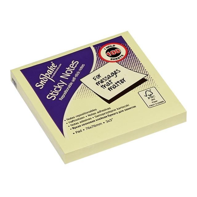 Snopake Sticky Notes  Yellow 76mm x 76mm 100 Sheets GOODS M&S   