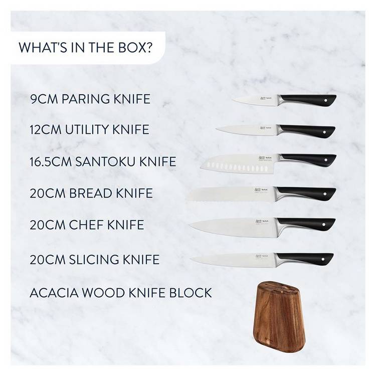 Tefal Jamie Oliver 6-piece knife set acacia wood block, imported from the UK