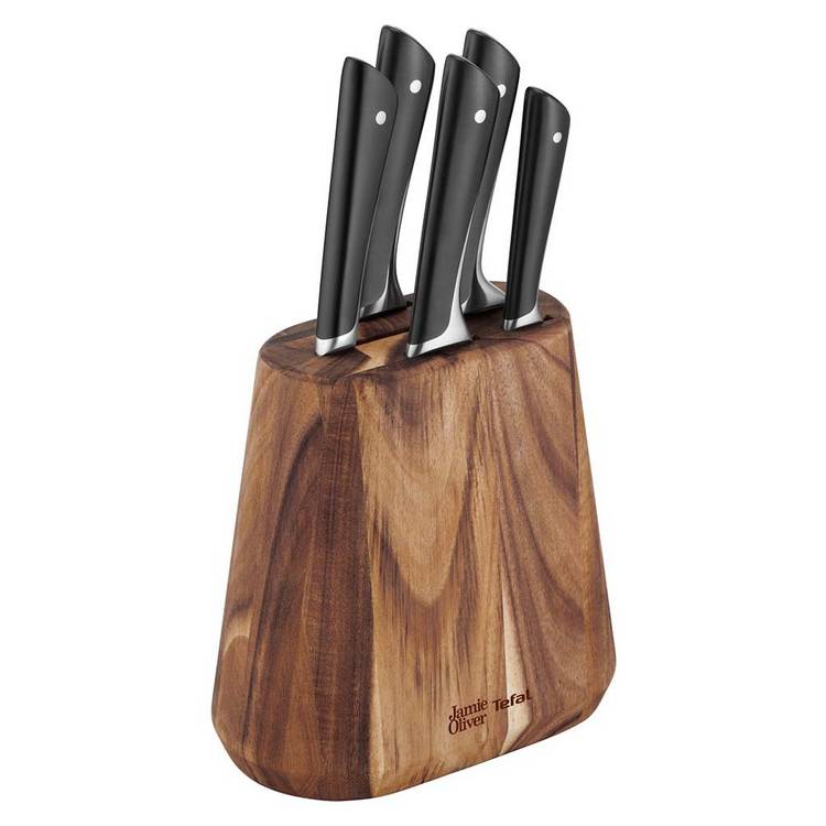 Tefal Jamie Oliver 6-piece knife set acacia wood block, imported from the UK