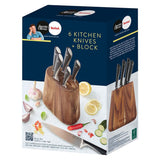 Tefal Jamie Oliver 6-piece knife set acacia wood block, imported from the UK