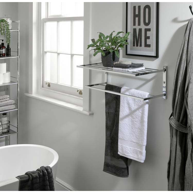 Habitat wall mounted towel rail and shelf chrome 63cm - British product