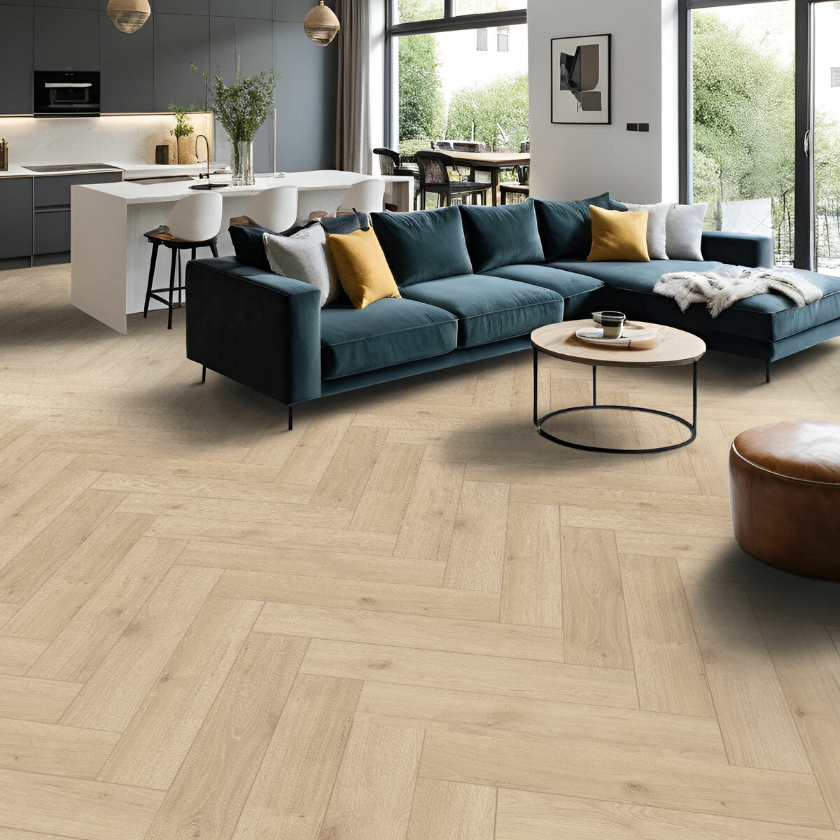 Golden Select Juliet herringbone laminate flooring, imported from the UK