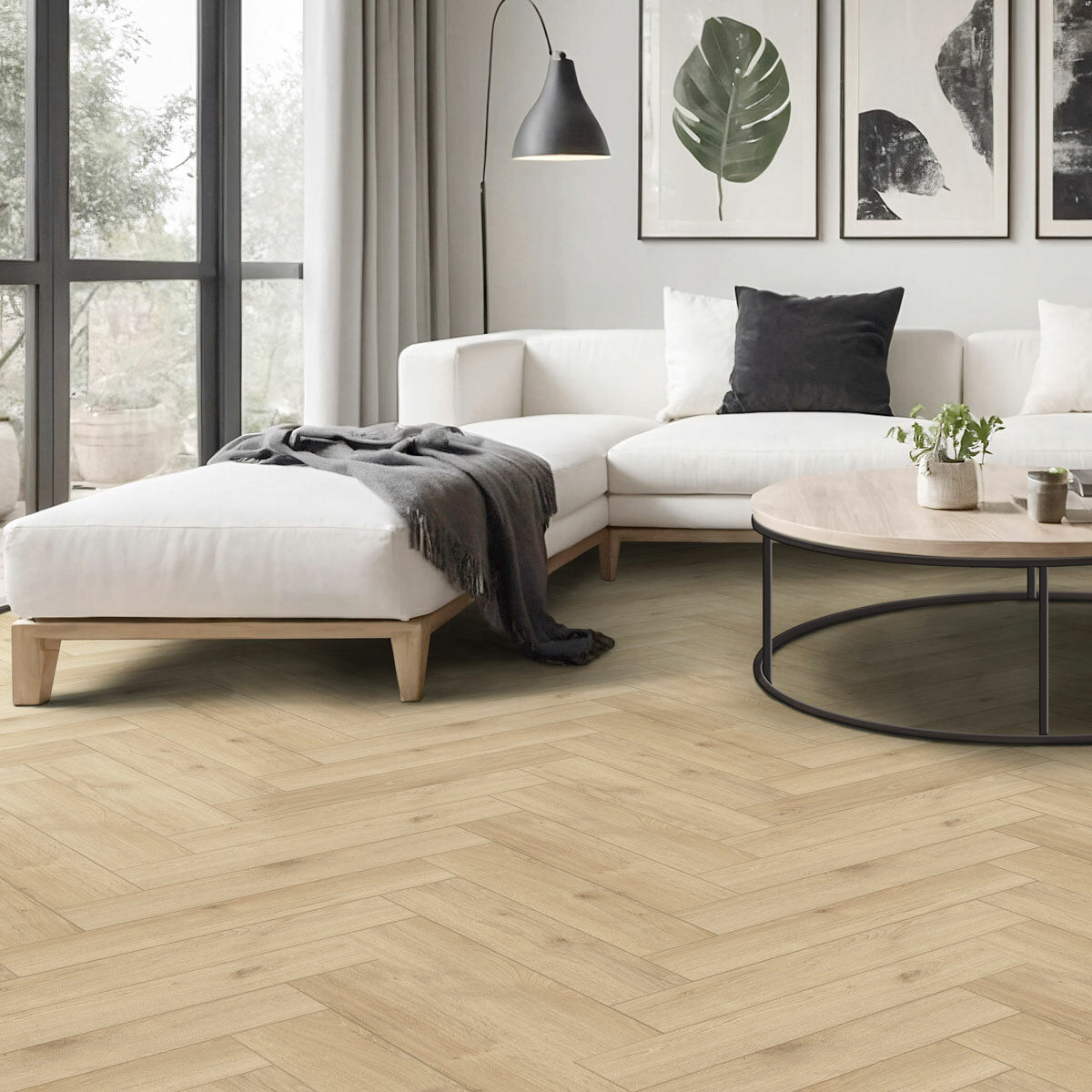 Golden Select herringbone laminate flooring, imported from the UK