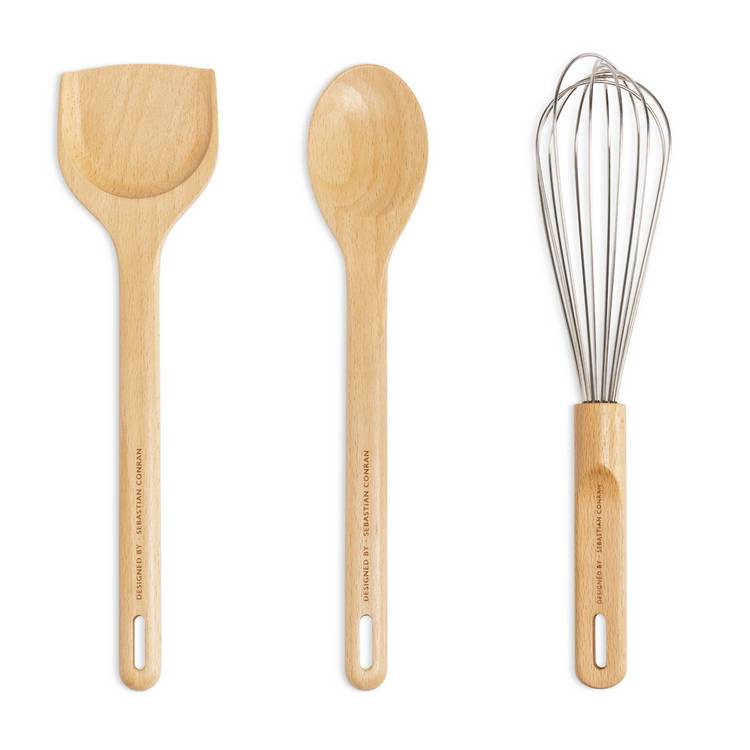 Sebastian Conran beech wood 3-piece utensil set - British product
