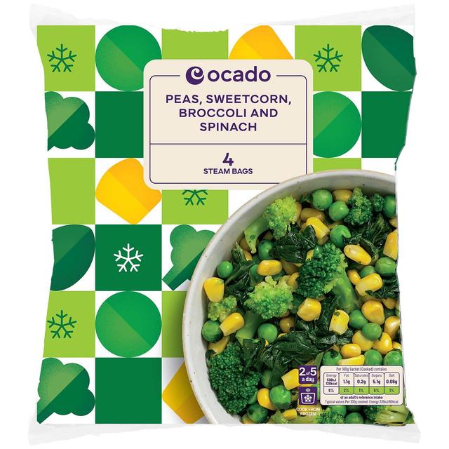 Ocado Frozen 4 Steam Bags Mixed Greens & Sweetcorn   640g