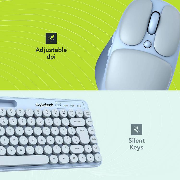 Styletech wireless keyboard and mouse set pastel blue - British product