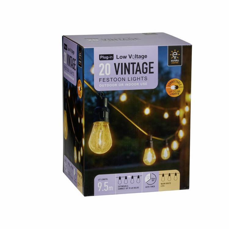 Smart Garden 20-light vintage festoon string lights warm white (British brand)