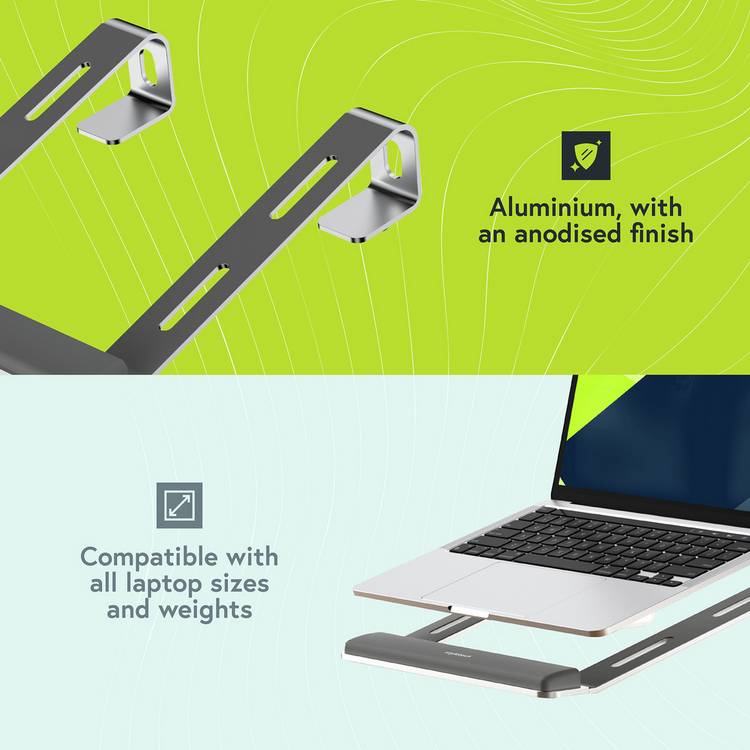 Styletech LR05 aluminium laptop stand in silver - British product