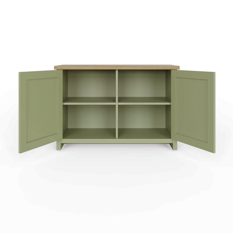 GFW Lancaster shoe storage cabinet green oak, UK version