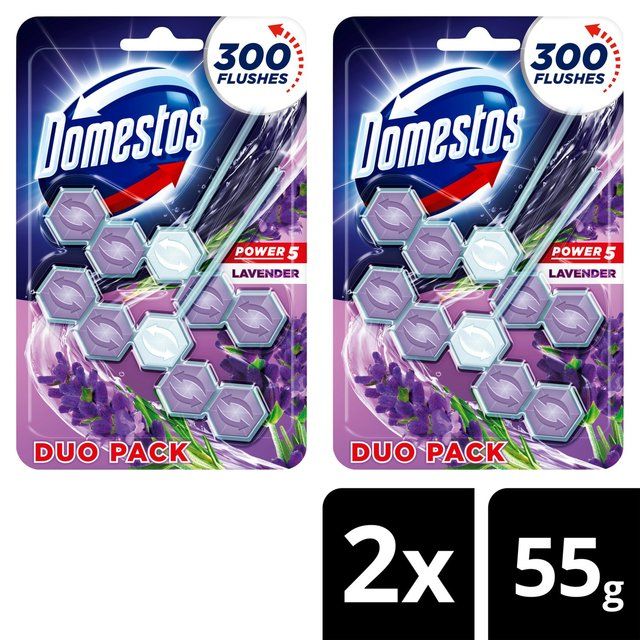 Domestos Power 5 Toilet Rim Block Lavender   2 per pack