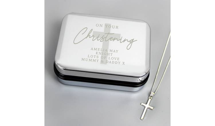 Personalised Memento Cross Necklace with Christening Box