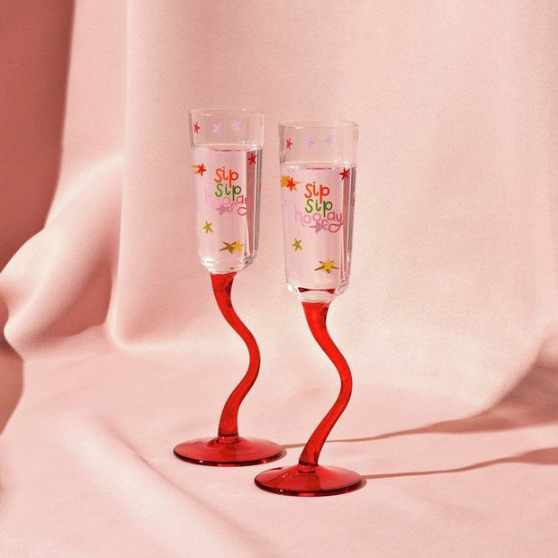 Raspberry Blossom champagne flutes set of 2, 23cm tall, imported from the UK