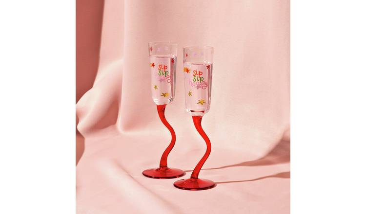 Raspberry Blossom champagne flutes set of 2, 23cm tall, imported from the UK