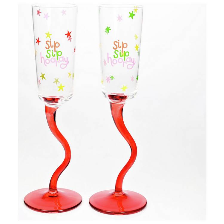 Raspberry Blossom champagne flutes set of 2, 23cm tall, imported from the UK