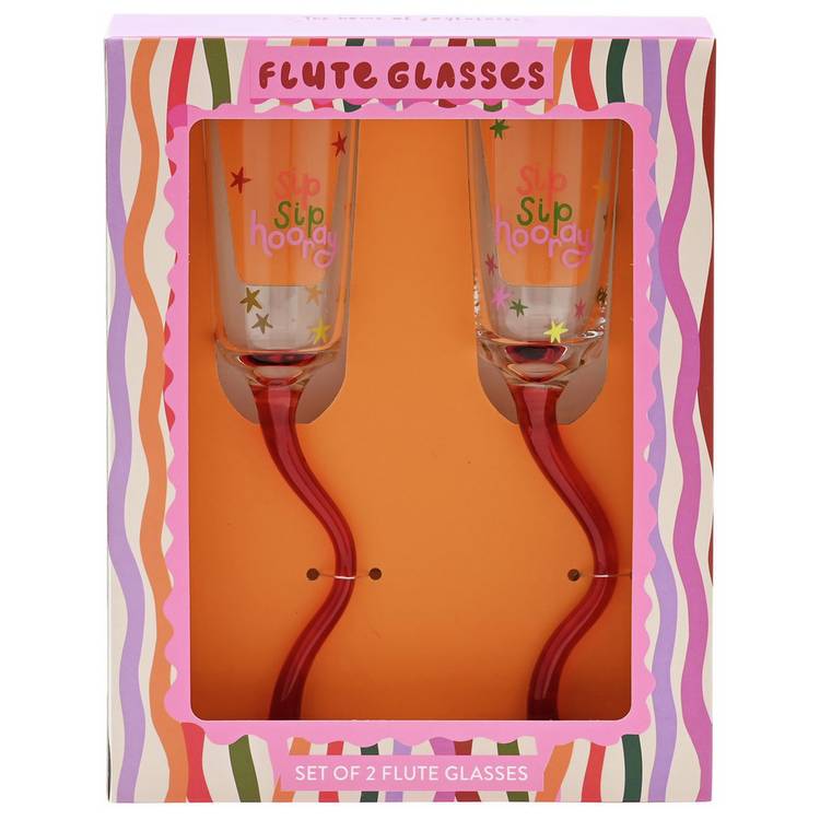 Raspberry Blossom champagne flutes set of 2, 23cm tall, imported from the UK