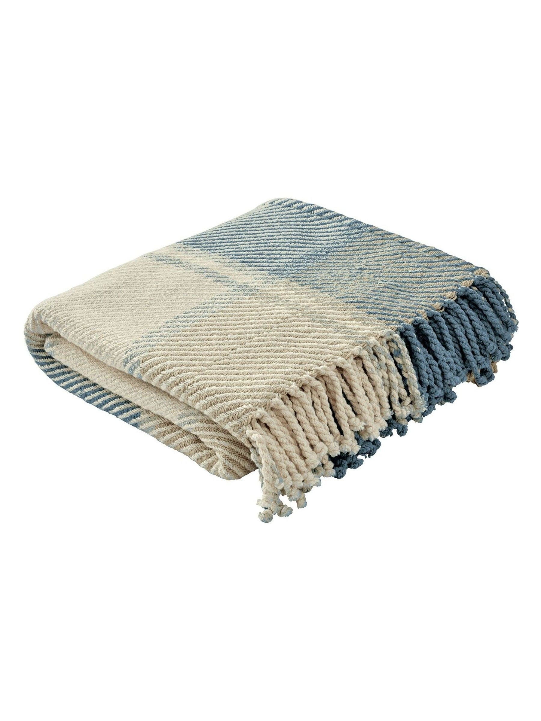 Laura Ashley Seaspray Blue Dylan Check Woven Throw