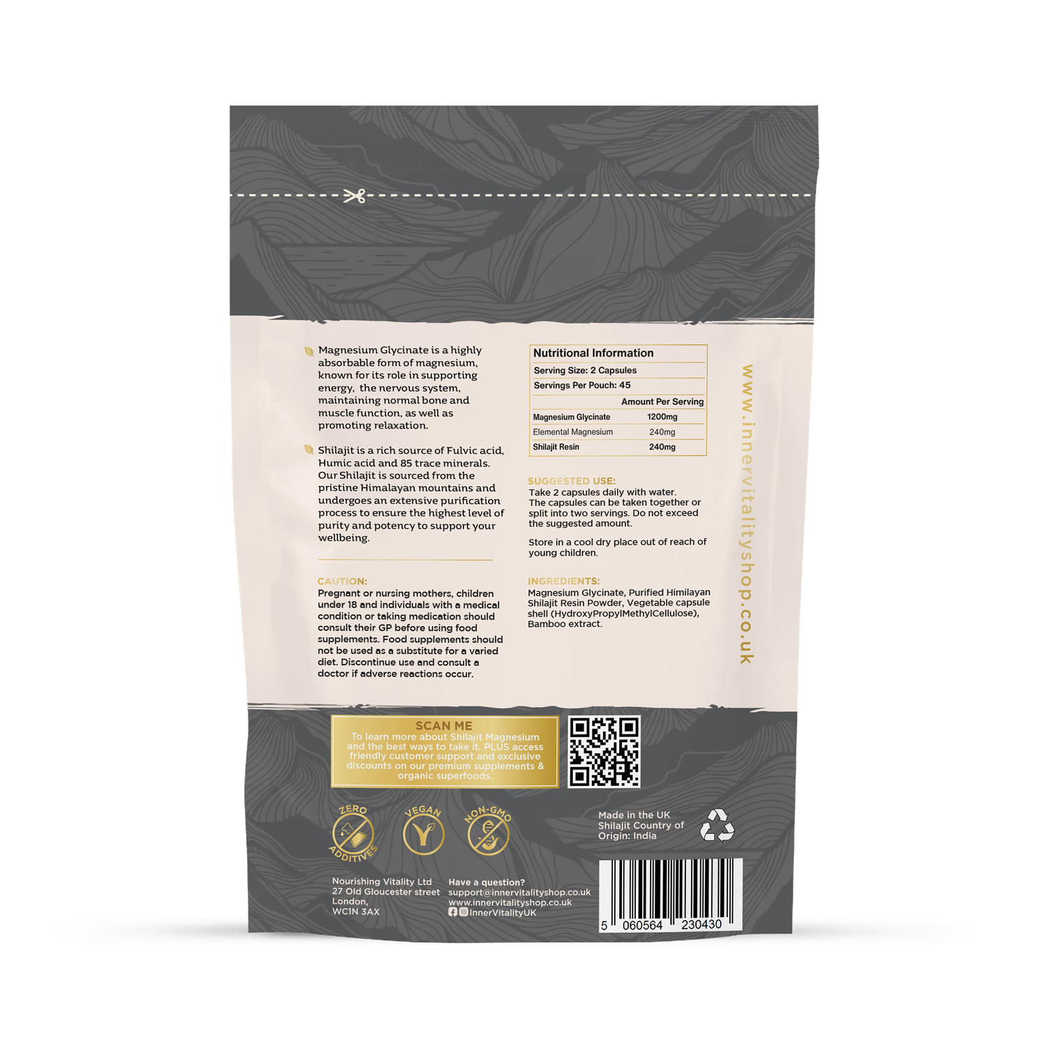 Inner Vitality Magnesium Glycinate and Himalayan Shilajit capsules 90 count (British brand)