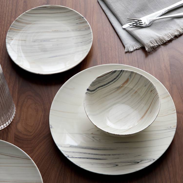 Habitat Marble Slip 12 piece dinner set cream, imported from the UK