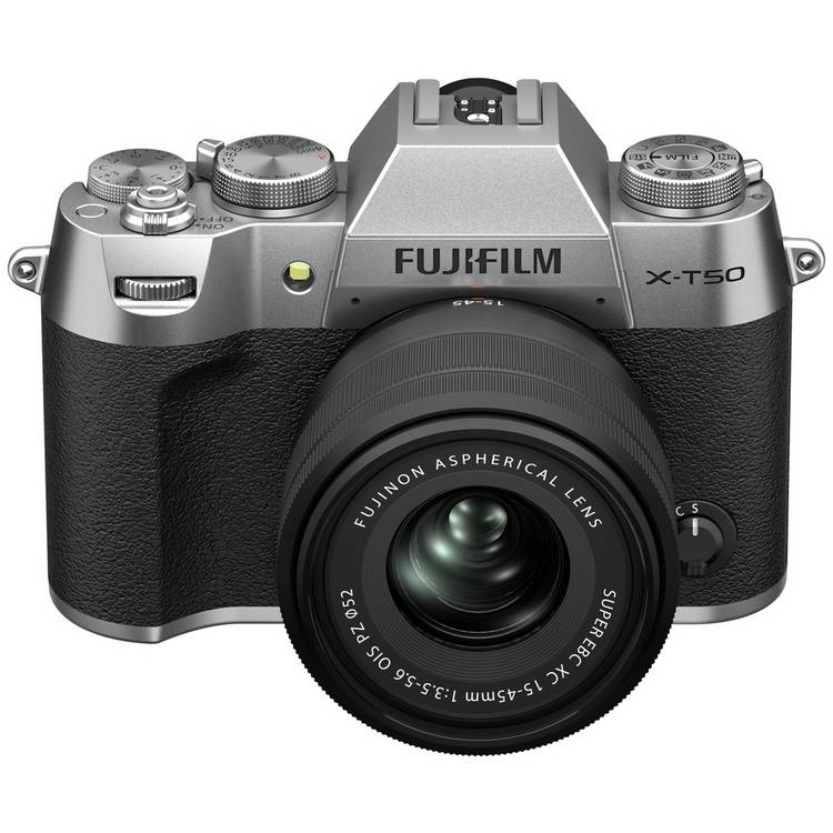 Fujifilm XT50 silver mirrorless camera with XC15-45mm lens (British brand)