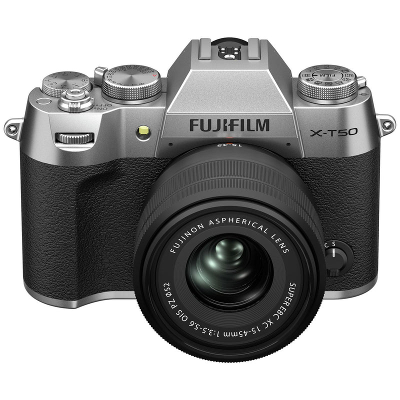 Fujifilm XT50 silver mirrorless camera with XC15-45mm lens (British brand)