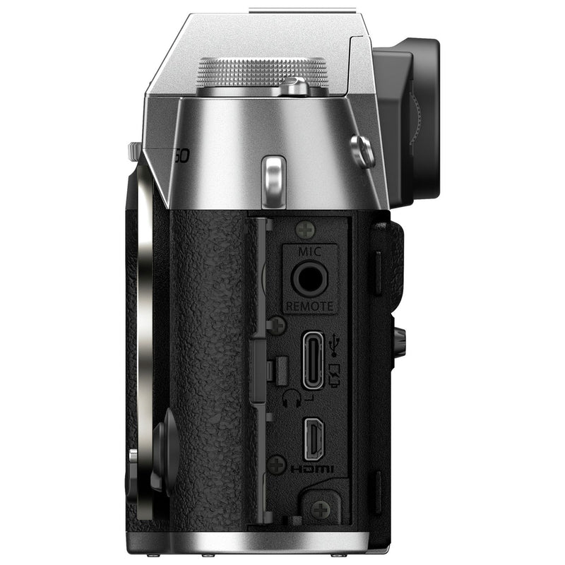 Fujifilm XT50 silver mirrorless camera with XC15-45mm lens (British brand)