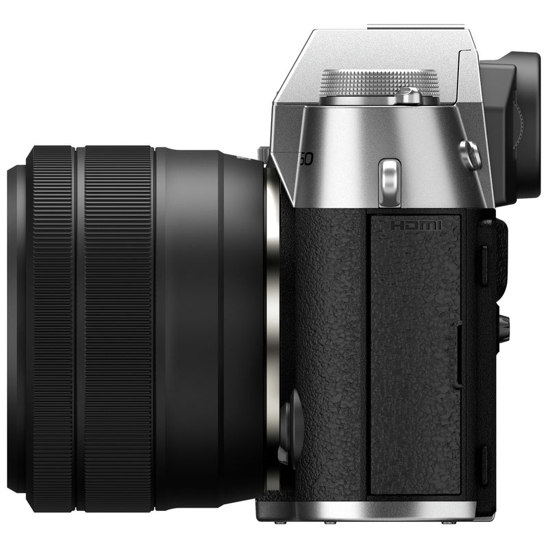Fujifilm XT50 silver mirrorless camera with XC15-45mm lens (British brand)