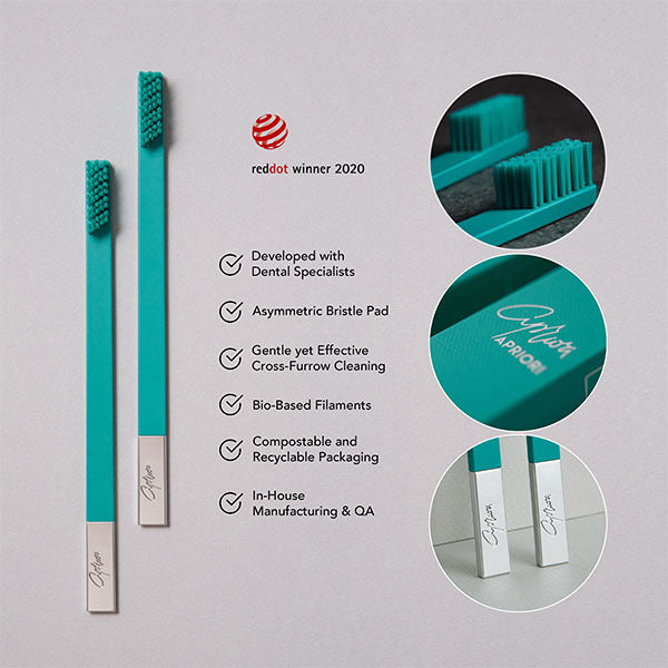 APRIORI Turquoise Blue Silver Medium Toothbrush - British product