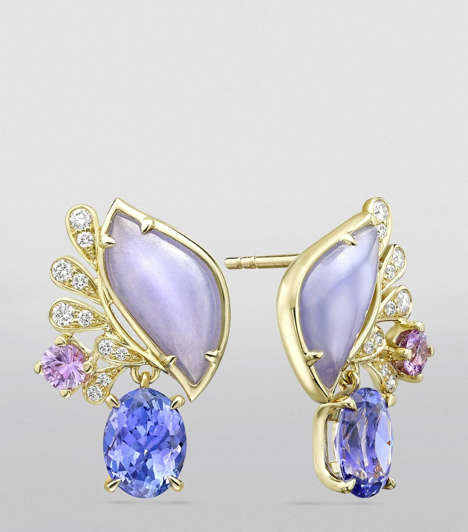 Boodles diamond earrings with tanzanite jade sapphire in yellow gold (British brand)