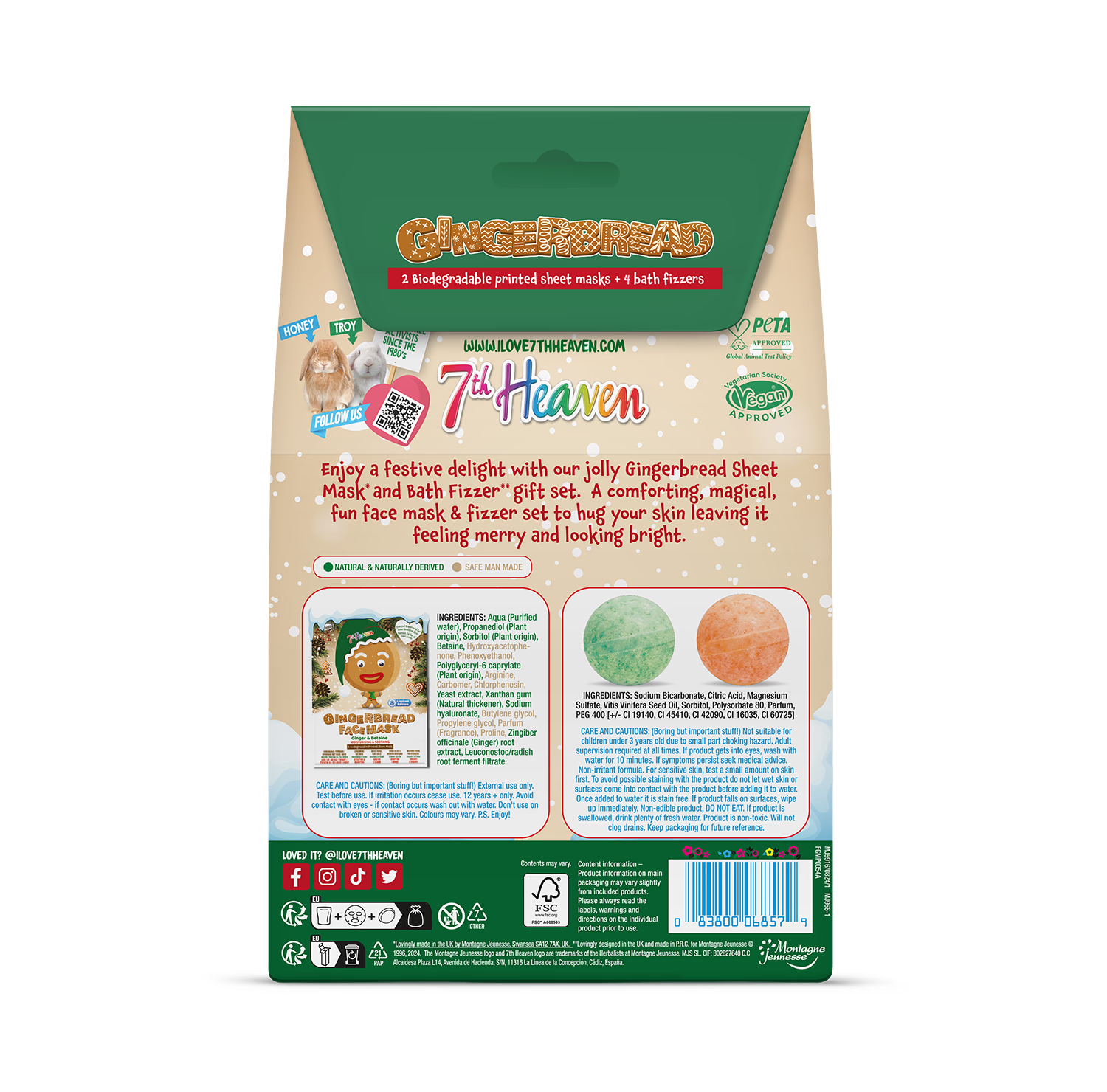 Gingerbread face mask and bath bomb set, UK version