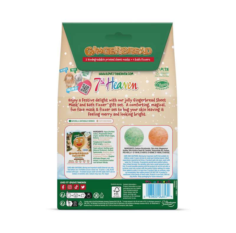 Gingerbread face mask and bath bomb set, UK version