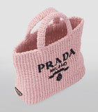 Prada small crochet tote bag with raffia-effect yarn, imported from the UK