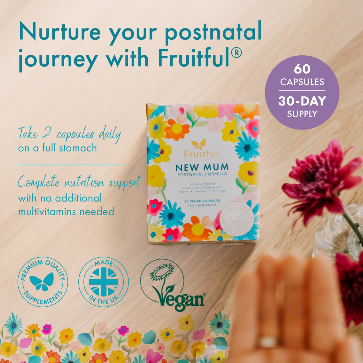 Fruitful New Mum postnatal supplement capsules 60 count, UK version