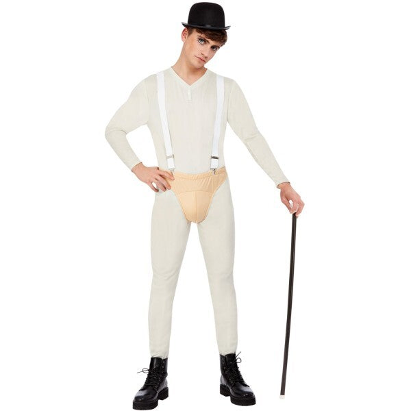 Smiffys Cult Classic mens costume white bodysuit pants braces hat (British brand)