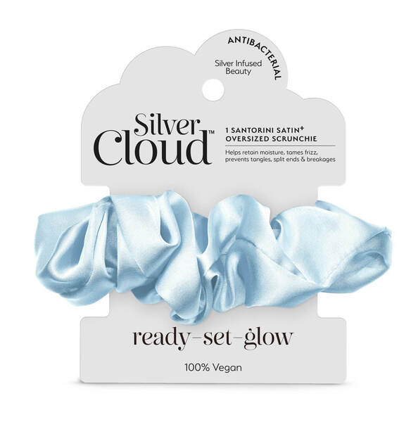 Silver Cloud Satin+ Oversized Scrunchie Santorini Blue, UK version