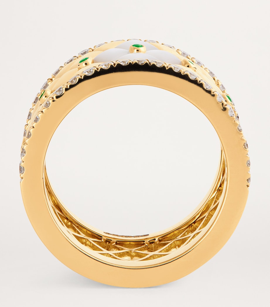 L'atelier Nawbar yellow gold diamond emerald and pearl ring size 53, UK version