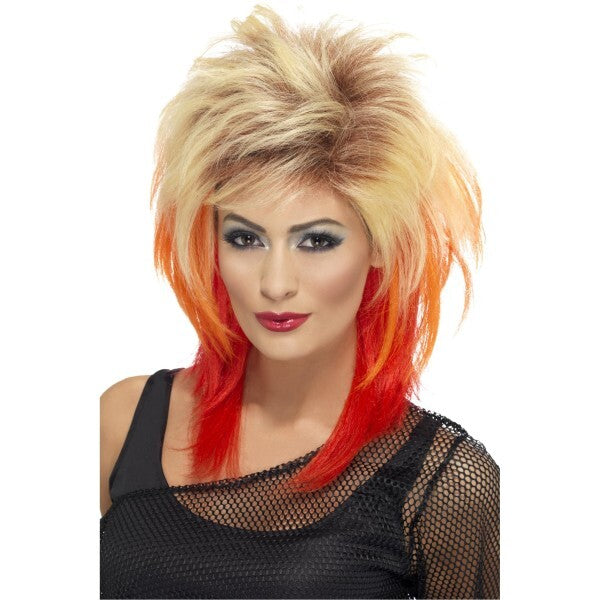 Smiffys 80s mullet wig blonde with red streaks, UK version
