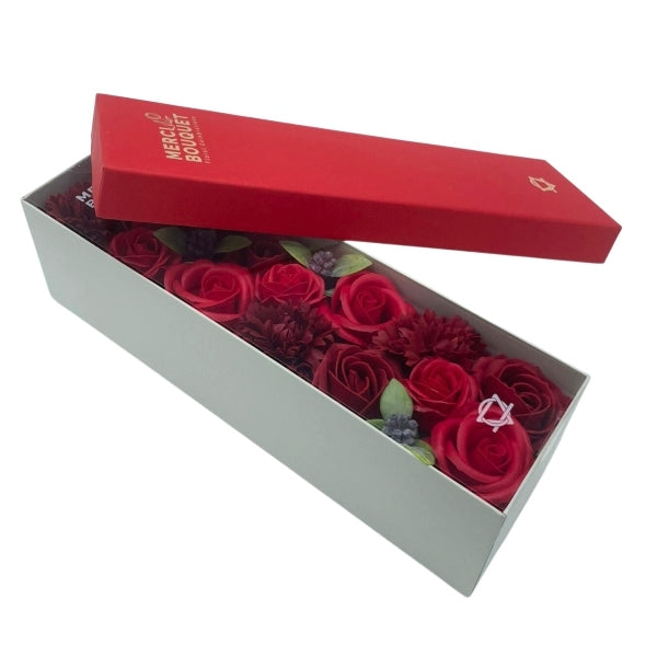Merci Boutique red rose soap bouquet in long box, imported from the UK